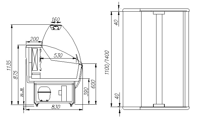 Морозильная витрина ПОЛЮС ЭКО ВХСн‑1,2 PRAIA (G85 SL 1,2‑1) 