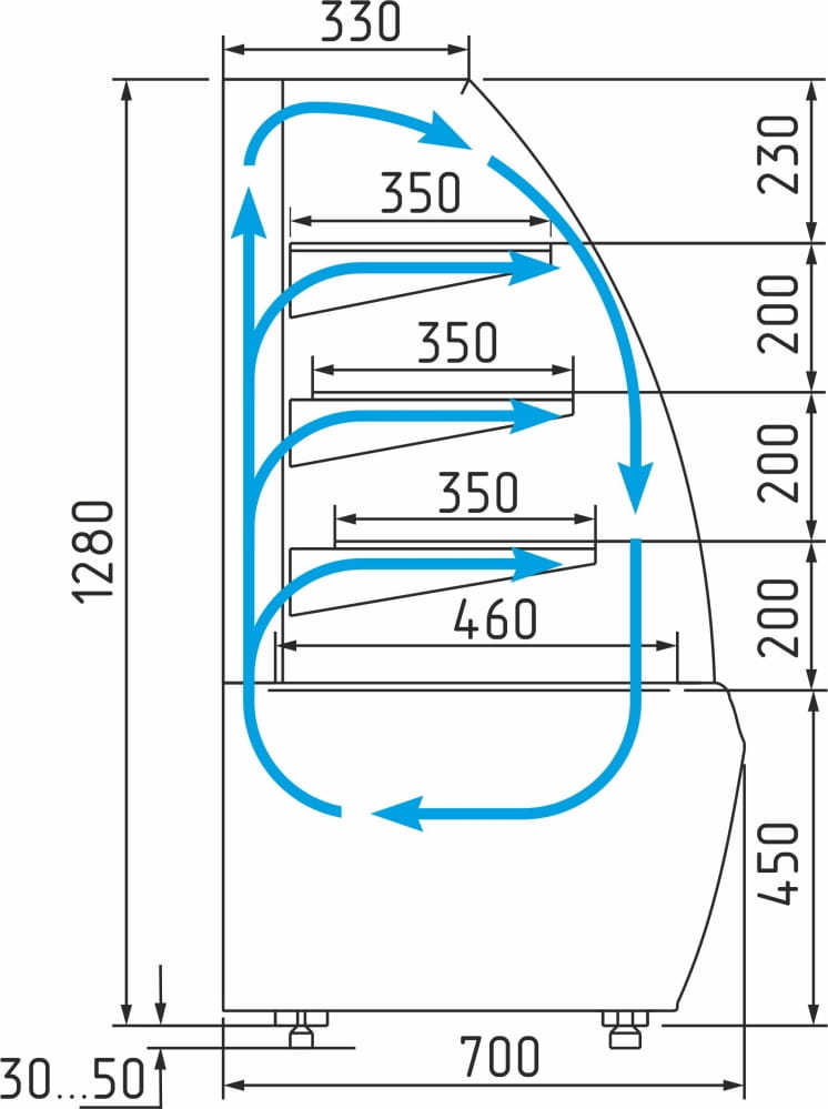 Кондитерская витрина CARBOMA ВХСв‑0,9д FLANDRIA STANDARD ЛЮКС (K70 VV 0,9‑1) 