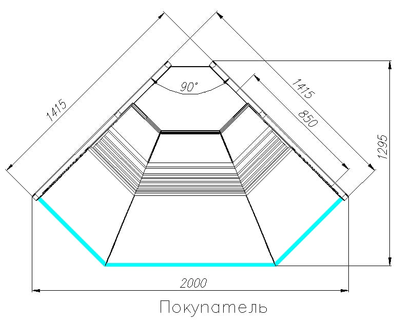 Холодильная витрина CARBOMA ATRIUM G120 VV‑5 динамика (внешний угол) 
